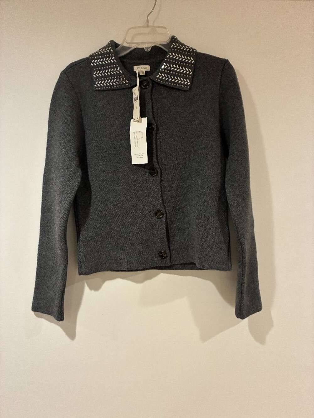 NWT Anthropologie Pilcro Embellished Beaded Collar Cardigan Gray XS